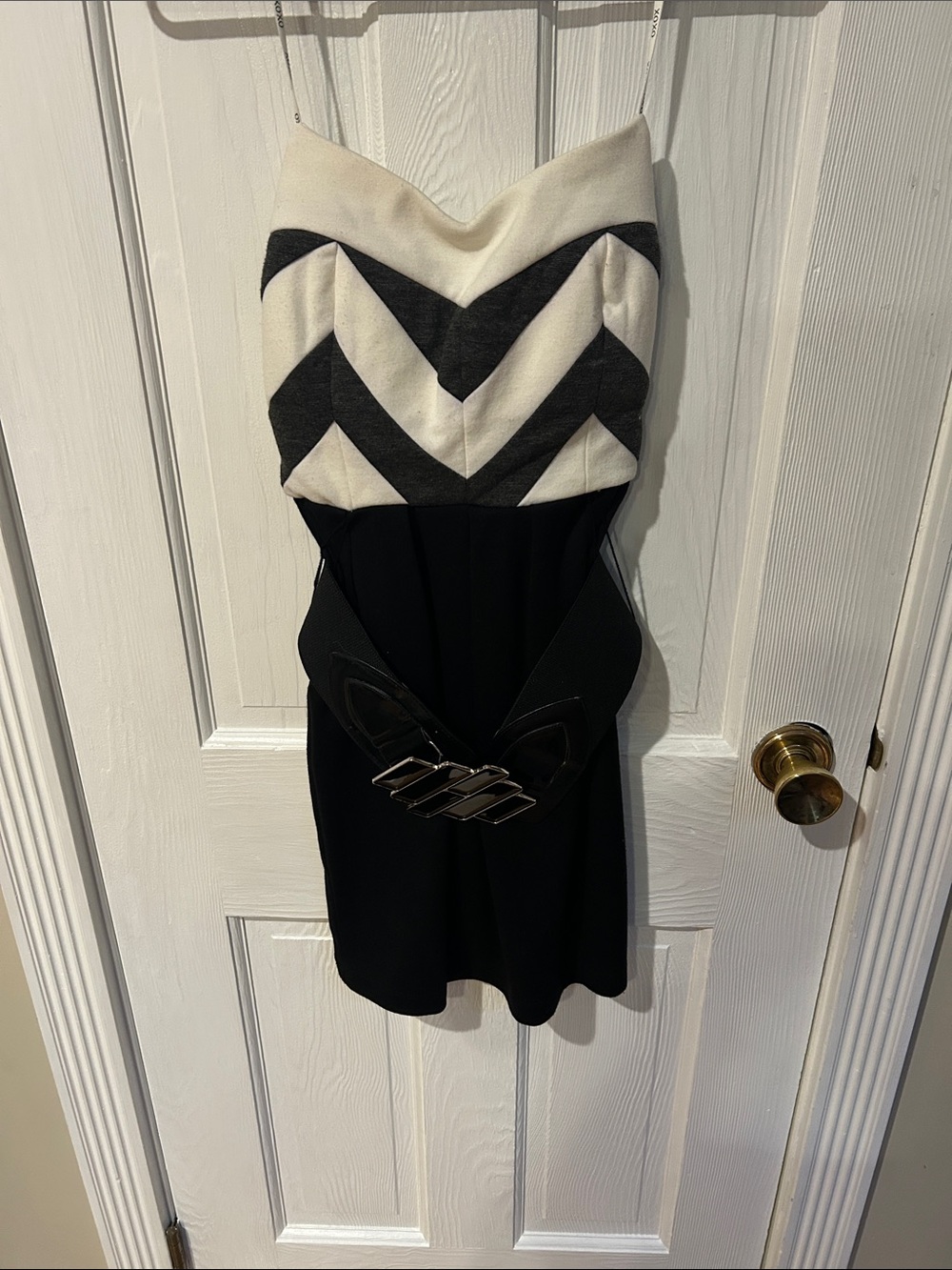 XOXO Black and White Strapless Chevron Mini Dress